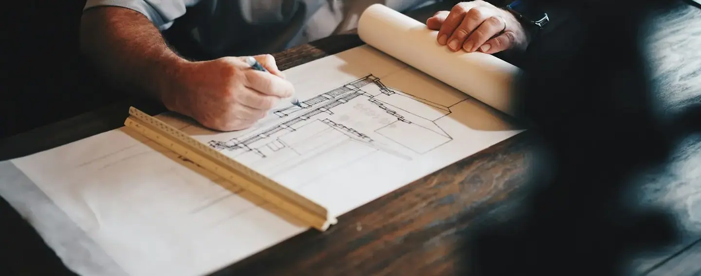 مهندس يرسم مقطعاً بمسطرة المقياس